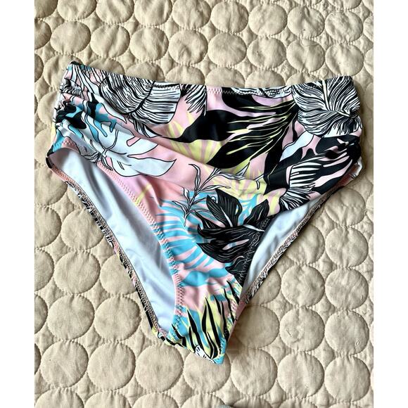 SUUKSESS High Waisted High Cut Bikini Medium Tropical PrintSwimsuit Bottom - Picture 2 of 6
